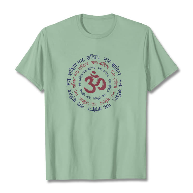 Buddha Stones OM Mantra Character Sanskrit Cotton Tee T-shirt - PaleGreen - 2XL - image 17
