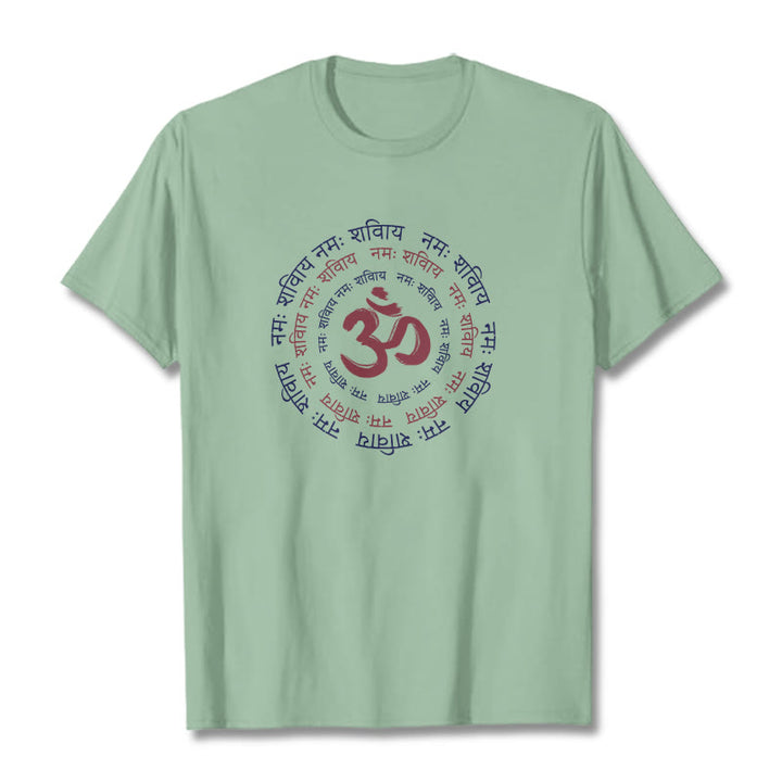 Buddha Stones OM Mantra Character Sanskrit Cotton Tee T-shirt - PaleGreen - 2XL - image 17