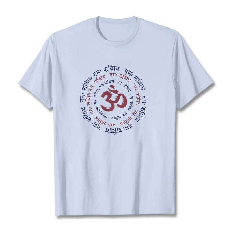 Buddha Stones OM Mantra Character Sanskrit Cotton Tee T-shirt - LightCyan - 2XL - image 5