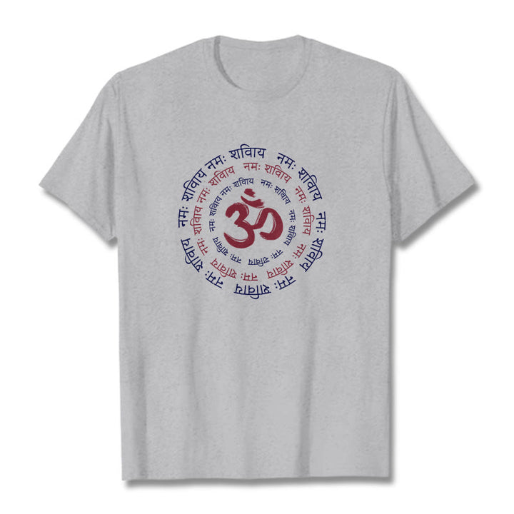 Buddha Stones OM Mantra Character Sanskrit Cotton Tee T-shirt - LightGrey - 2XL - image 12