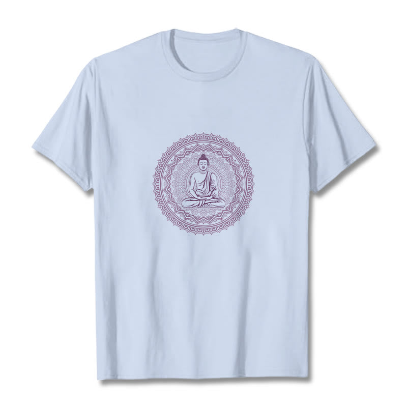 Buddha Stones Mandala Buddha Cotton Tee T-shirt - LightCyan - 2XL - image 16