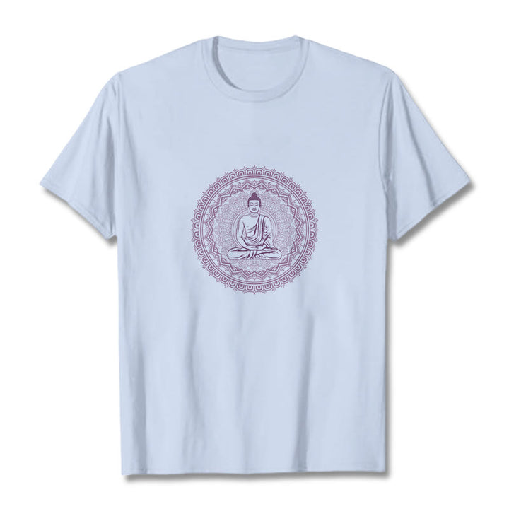Buddha Stones Mandala Buddha Cotton Tee T-shirt - LightCyan - 2XL - image 16