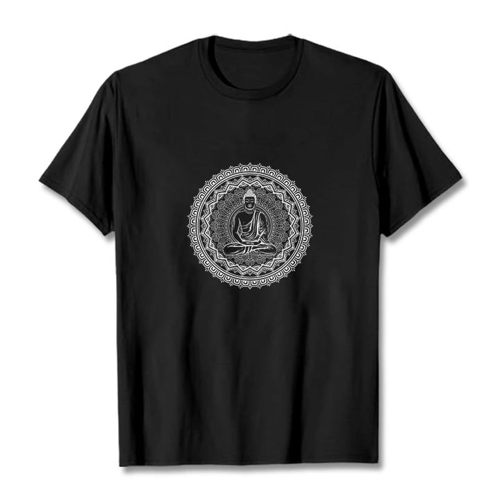 Buddha Stones Mandala Buddha Cotton Tee T-shirt - Black - 2XL - image 8