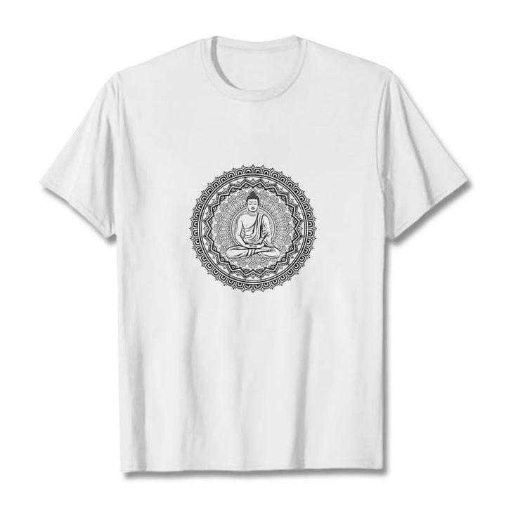 Buddha Stones Mandala Buddha Cotton Tee T-shirt - White - 2XL - image 12