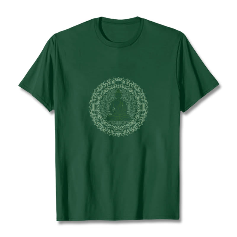 Buddha Stones Mandala Buddha Cotton Tee T-shirt - ForestGreen - 2XL - image 6