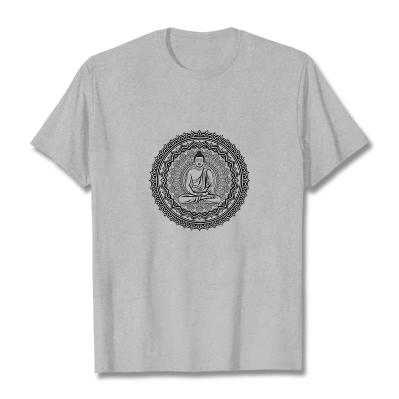Buddha Stones Mandala Buddha Cotton Tee T-shirt - LightGrey - 2XL - image 15