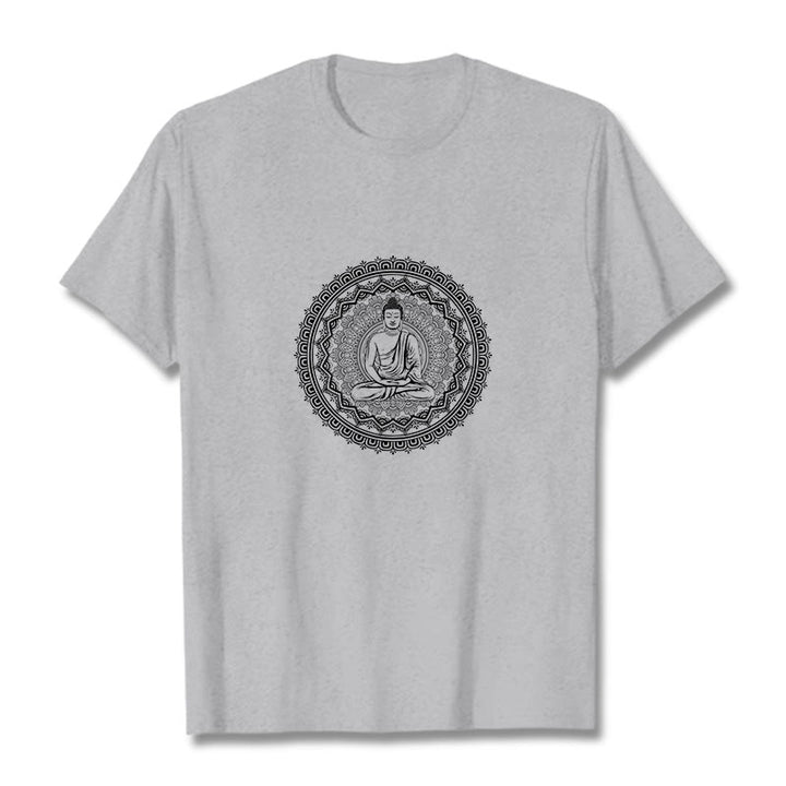 Buddha Stones Mandala Buddha Cotton Tee T-shirt - LightGrey - 2XL - image 15