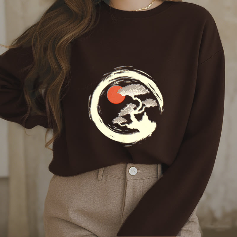 Buddha Stones Red Sun Pine Zen Circle Meditation Buddha Fleece Lined Polyester Sweatshirt