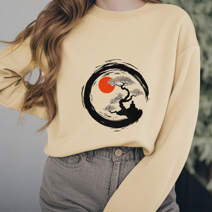 Buddha Stones Red Sun Pine Zen Circle Meditation Buddha Fleece Lined Polyester Sweatshirt