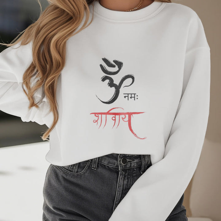 Buddha Stones OM NAMAH SHIVAYA Mantra Sanskrit Fleece Lined Polyester Sweatshirt