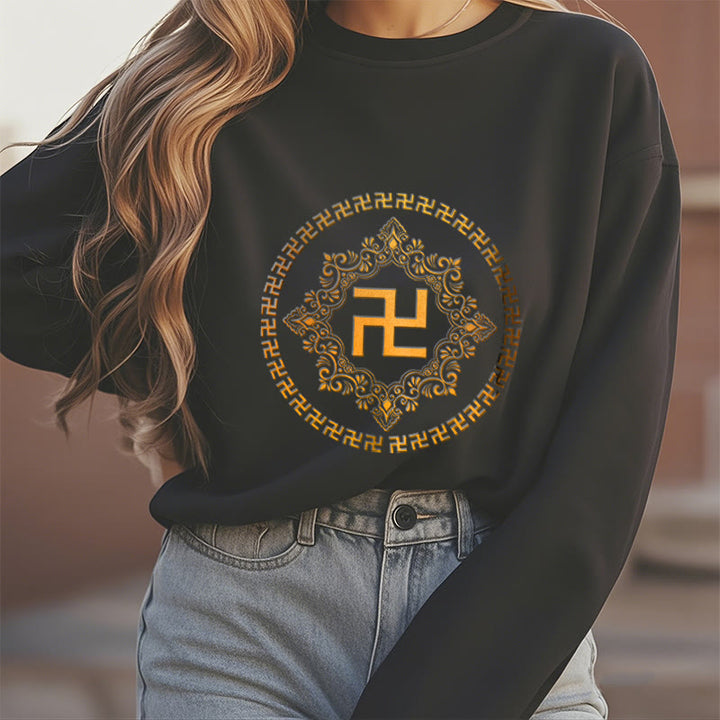 Buddha Stones Swastika Fleece Lined Polyester Sweatshirt