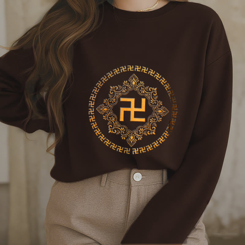 Buddha Stones Swastika Fleece Lined Polyester Sweatshirt