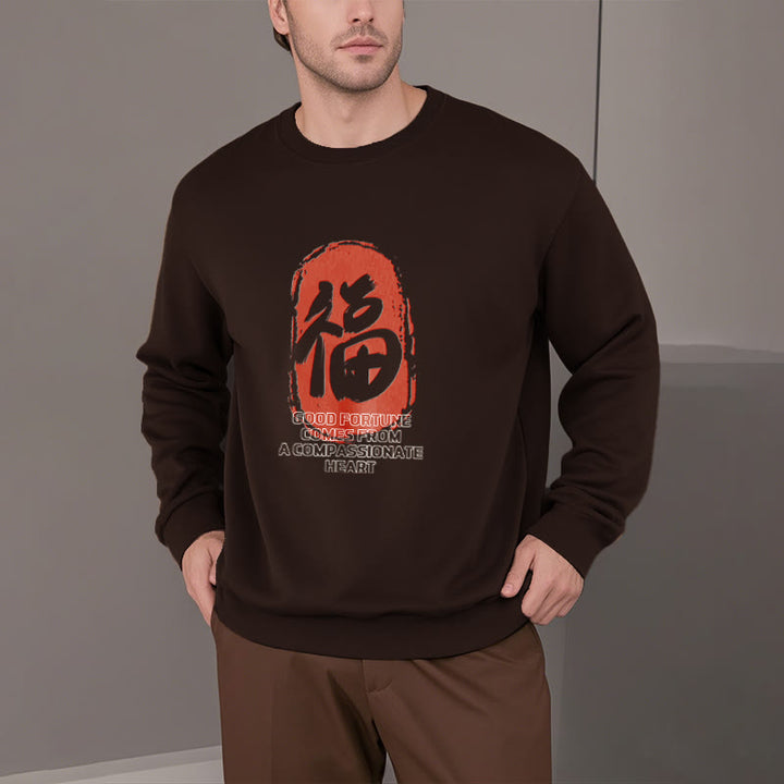 Buddha Stones Fu Good Fortune Comes From A Compassionate Heart Fleece Lined Polyester Sweatshirt