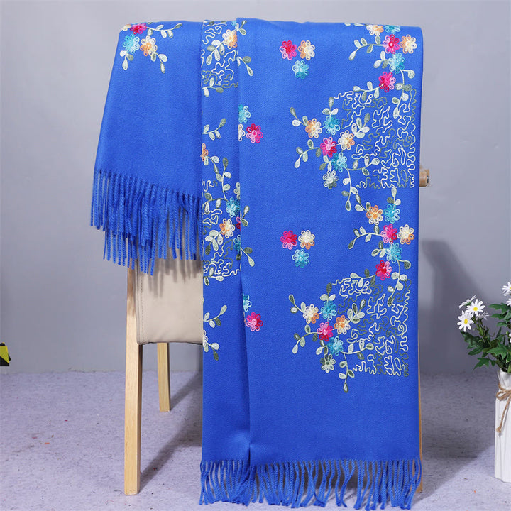 Buddha Stones Rayon Fabric Shawl Colorful Small Flowers Embroidery Tassel Winter Cozy Travel Scarf Wrap