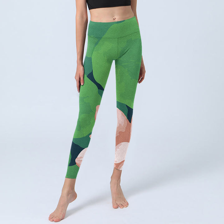 Buddha Stones Green Lotus Flower Leaf Print Sports Fitness Leggings Women's Yoga Pants - image 5