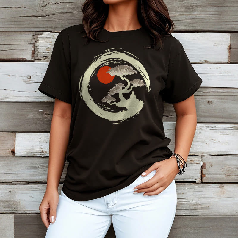 Buddha Stones Red Sun Pine Zen Circle Meditation Buddha Tee T-shirt - image 2