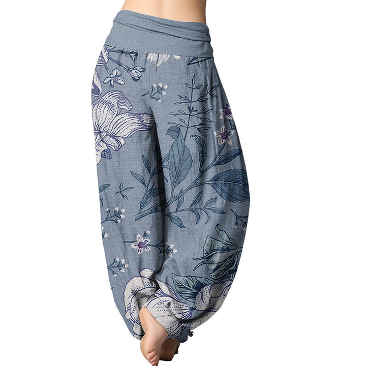 Buddha Stones Daisy White Flowers Pattern Women's Elastic Waist Harem Pants