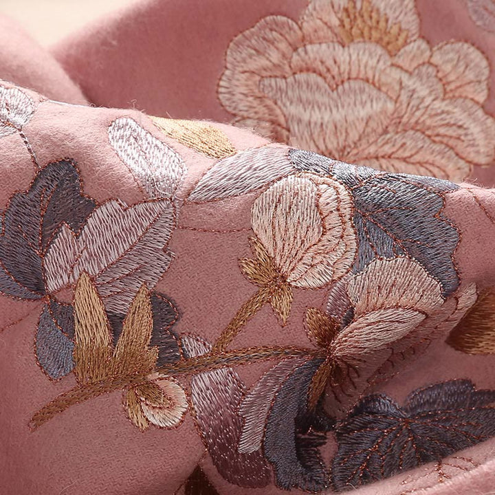 Buddha Stones Wool Shawl White Pink Flowers Golden Leaves Embroidery Tassel Winter Cozy Travel Scarf Wrap - image 11