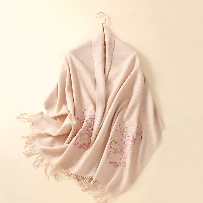Buddha Stones Wool Shawl Lily Embroidery Tassel Winter Cozy Travel Scarf Wrap - image 7