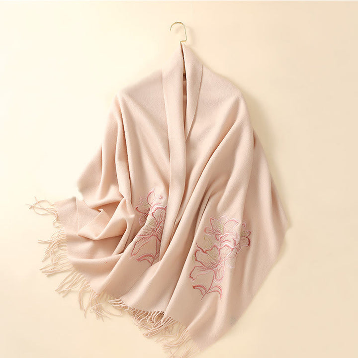 Buddha Stones Wool Shawl Lily Embroidery Tassel Winter Cozy Travel Scarf Wrap - image 7