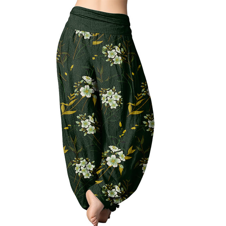 Buddha Stones Casual Flowers Pattern Women's Elastic Waist Harem Pants