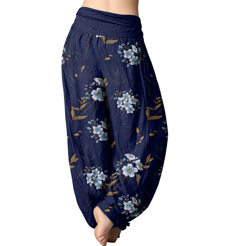 Buddha Stones Casual Flowers Pattern Women's Elastic Waist Harem Pants