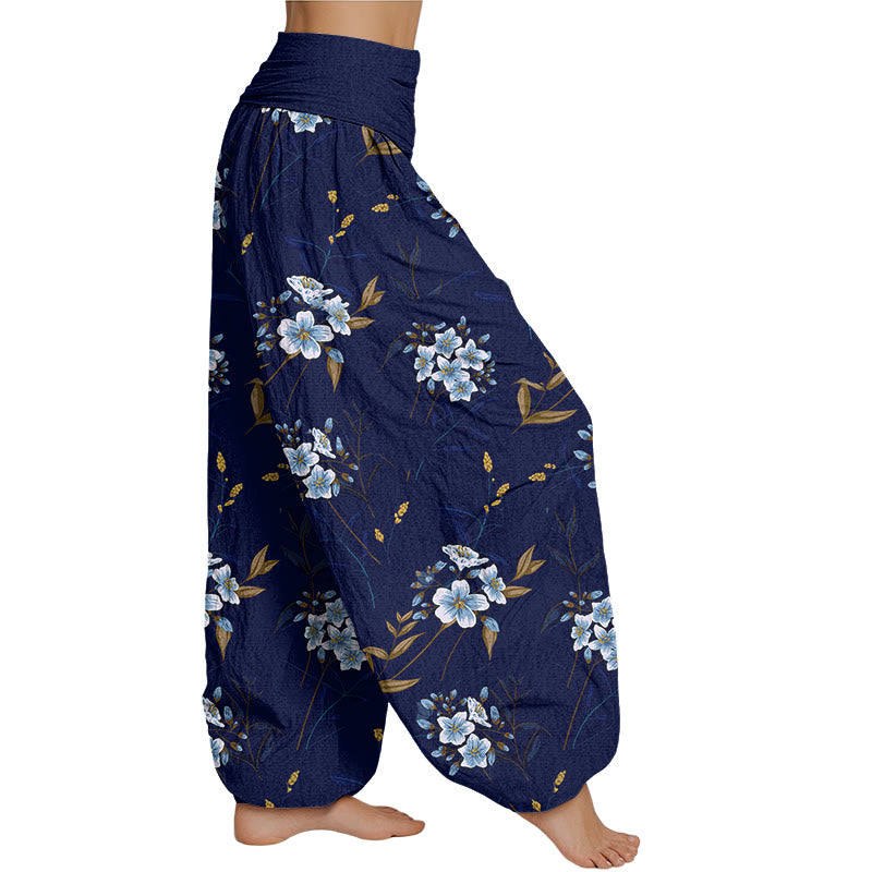 Buddha Stones Casual Flowers Pattern Women's Elastic Waist Harem Pants