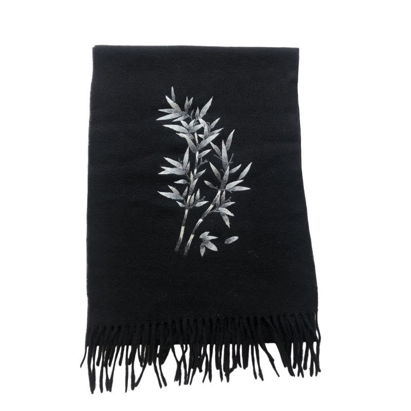 Buddha Stones Wool Shawl Bamboo Leaf Embroidery Tassel Winter Cozy Travel Scarf Wrap - image 5