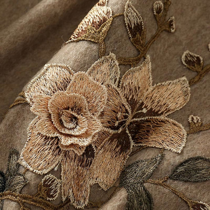 Buddha Stones Wool Shawl White Orange Flower Embroidery Tassel Winter Cozy Travel Scarf Wrap - image 5