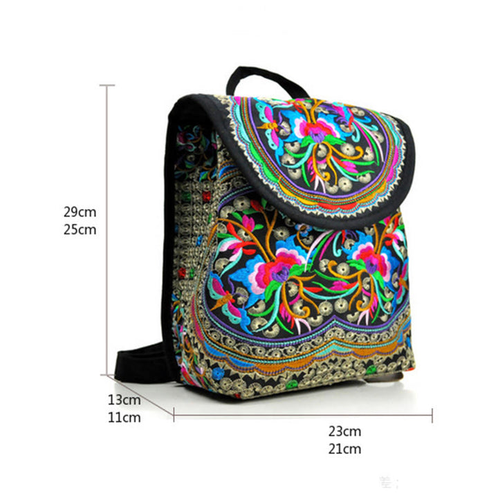 Buddha Stones Peony Chinese Money Tree Embroidery Canvas Backpack