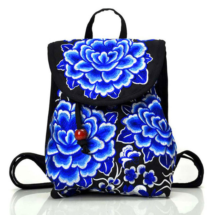 Buddha Stones Peony Chinese Money Tree Embroidery Canvas Backpack