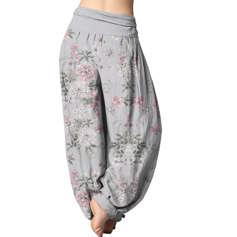 Buddha Stones Retro Flowers Women's Elastic Waist Harem Pants