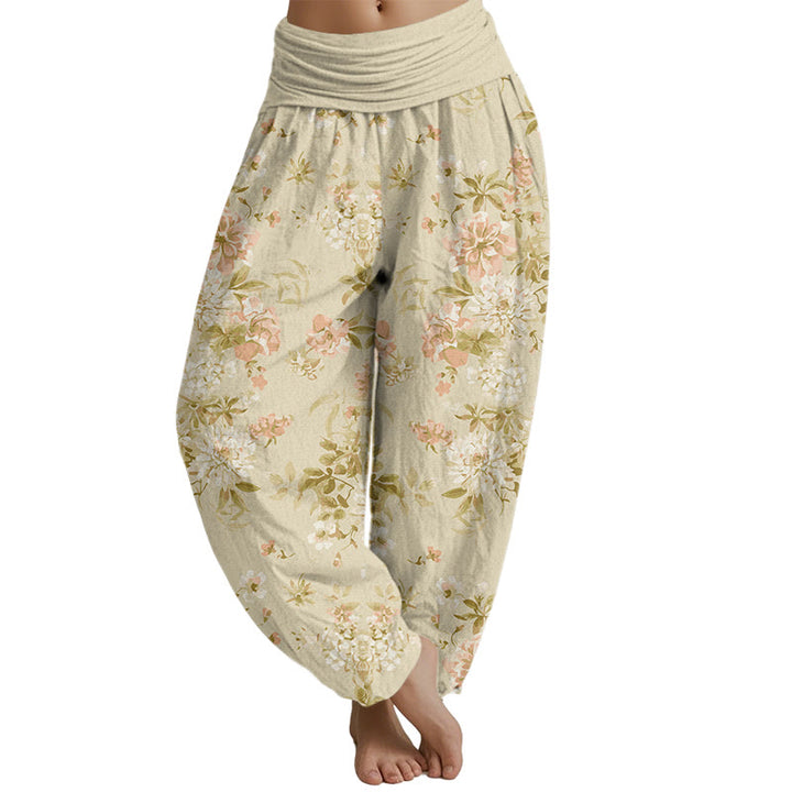 Buddha Stones Retro Flowers Women's Elastic Waist Harem Pants