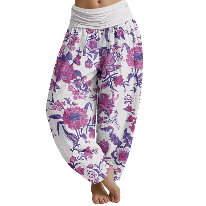 Buddha Stones Sunflower Pattern Women's Elastic Waist Harem Pants