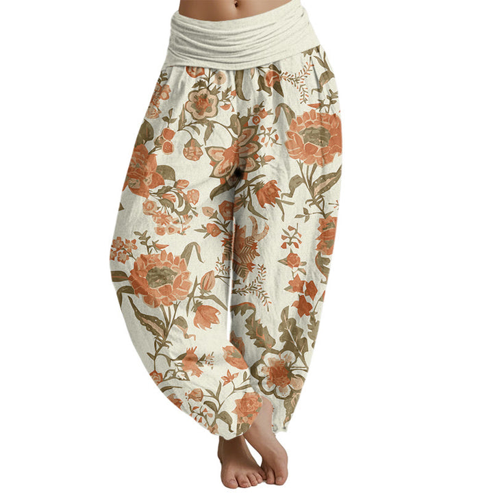 Buddha Stones Sunflower Pattern Women's Elastic Waist Harem Pants