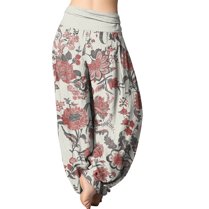 Buddha Stones Sunflower Pattern Women's Elastic Waist Harem Pants