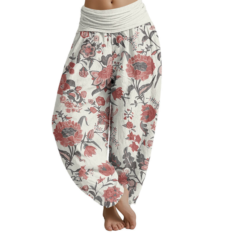 Buddha Stones Sunflower Pattern Women's Elastic Waist Harem Pants