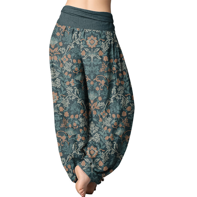 Buddha Stones Casual Flower Vine Leaves Pattern Women's Elastic Waist Harem Pants