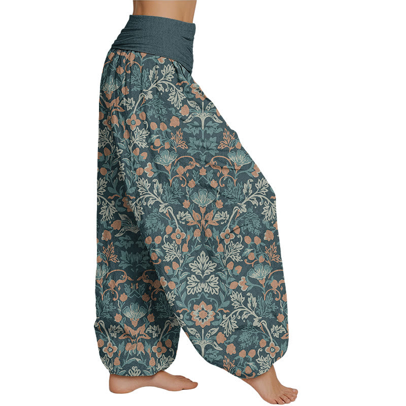 Buddha Stones Casual Flower Vine Leaves Pattern Women's Elastic Waist Harem Pants