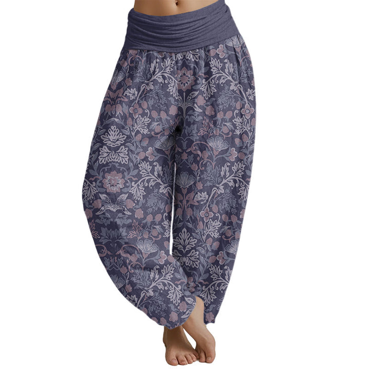 Buddha Stones Casual Flower Vine Leaves Pattern Women's Elastic Waist Harem Pants