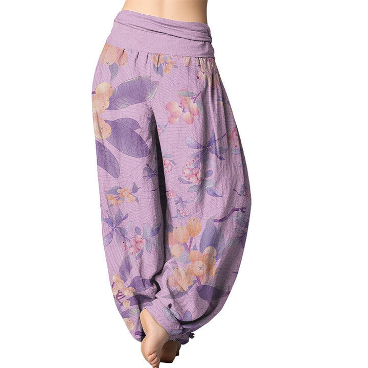 Buddha Stones Casual Loquat Pattern Women's Elastic Waist Harem Pants