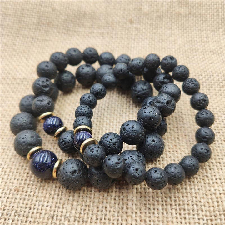 Buddha Stones Lava Rock Goldstone Blue Sandstone Healing Bracelet