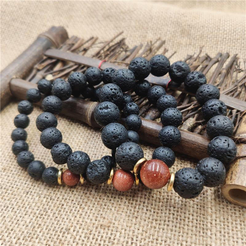 Buddha Stones Lava Rock Goldstone Blue Sandstone Healing Bracelet