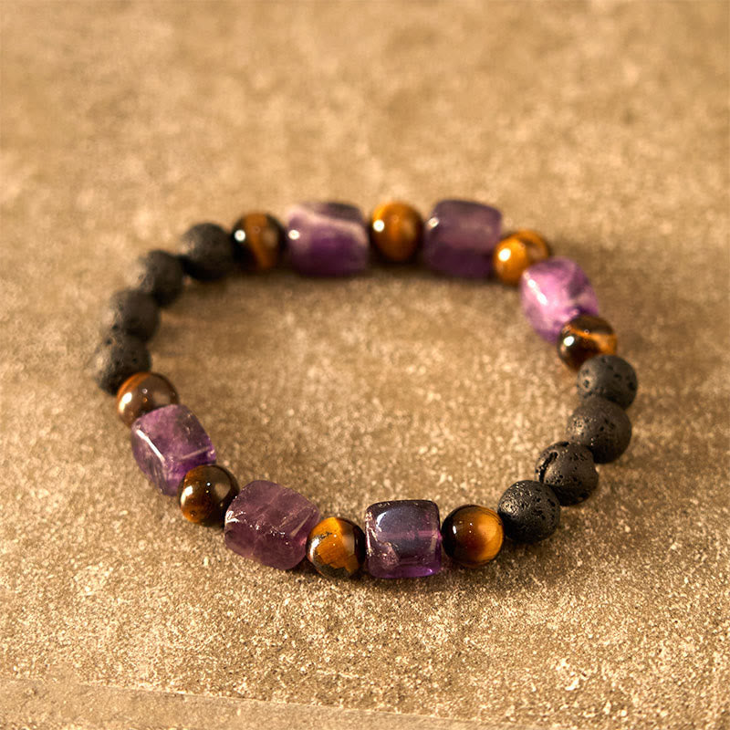 Buddha Stones Various Crystals Cube Amethyst Lava Rock Support Bracelet