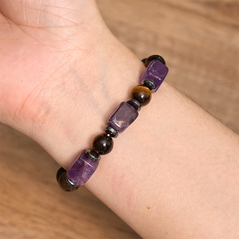 Buddha Stones Various Crystals Cube Amethyst Lava Rock Support Bracelet