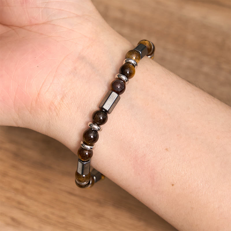 Buddha Stones Tiger Eye Hematite Strength Buckle Chain Bracelet