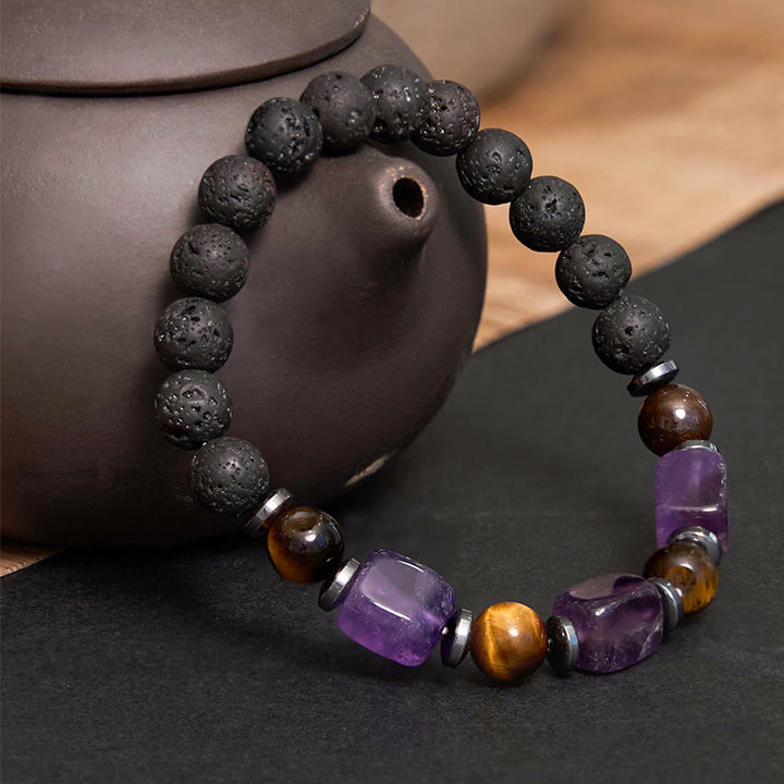 Buddha Stones Various Crystals Lava Rock Calm Bracelet