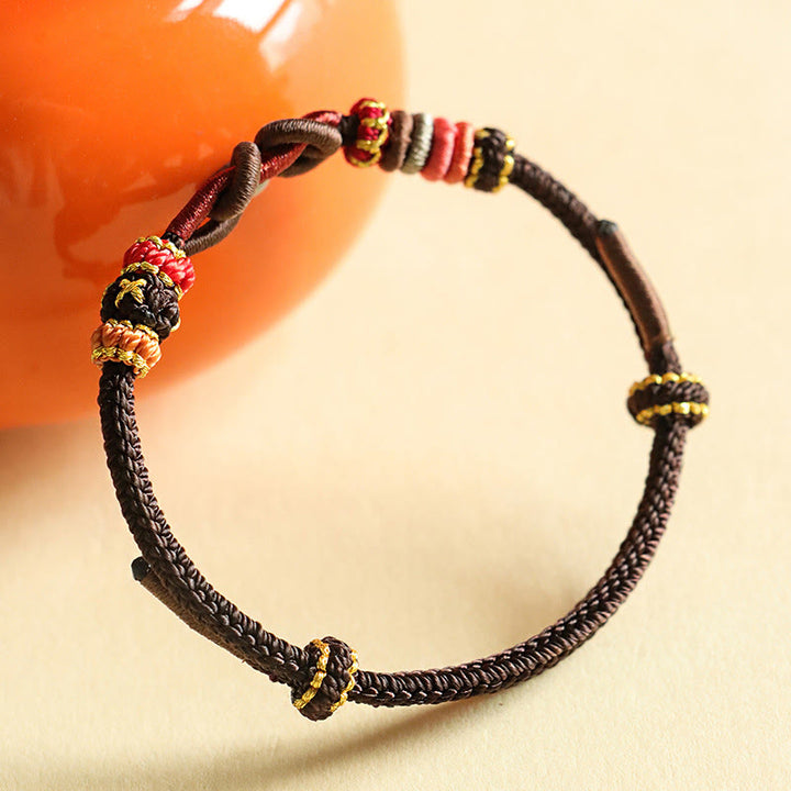 Buddha Stones Handmade Ingot Pattern Braided String Protection Bracelet