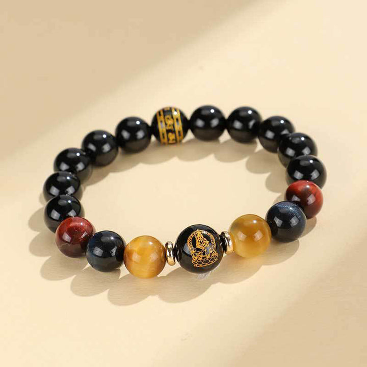 Buddha Stones Black Onyx Tiger Eye Om Mani Padme Hum Chinese Zodiac Natal Buddha Support Bracelet