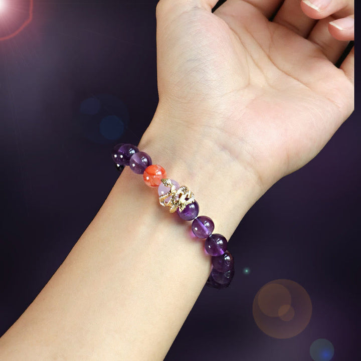 Buddha Stones Various Crystal Pink Crystal Amethyst Year Of The Snake Lucky Bracelet